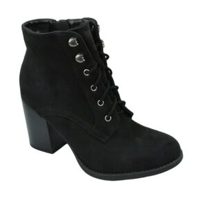 Soda Faux Suede Black Lace Up Heeled Boots 11